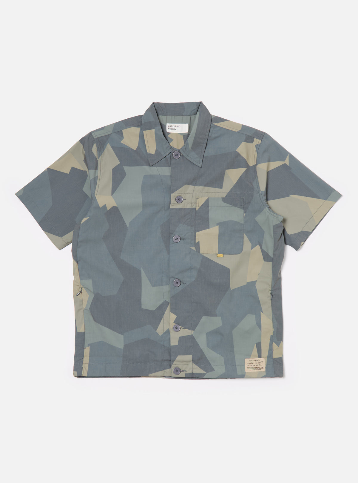 master-piece x Universal Works Tech Overshirt in Blue Camo Printed Recycled Polytech