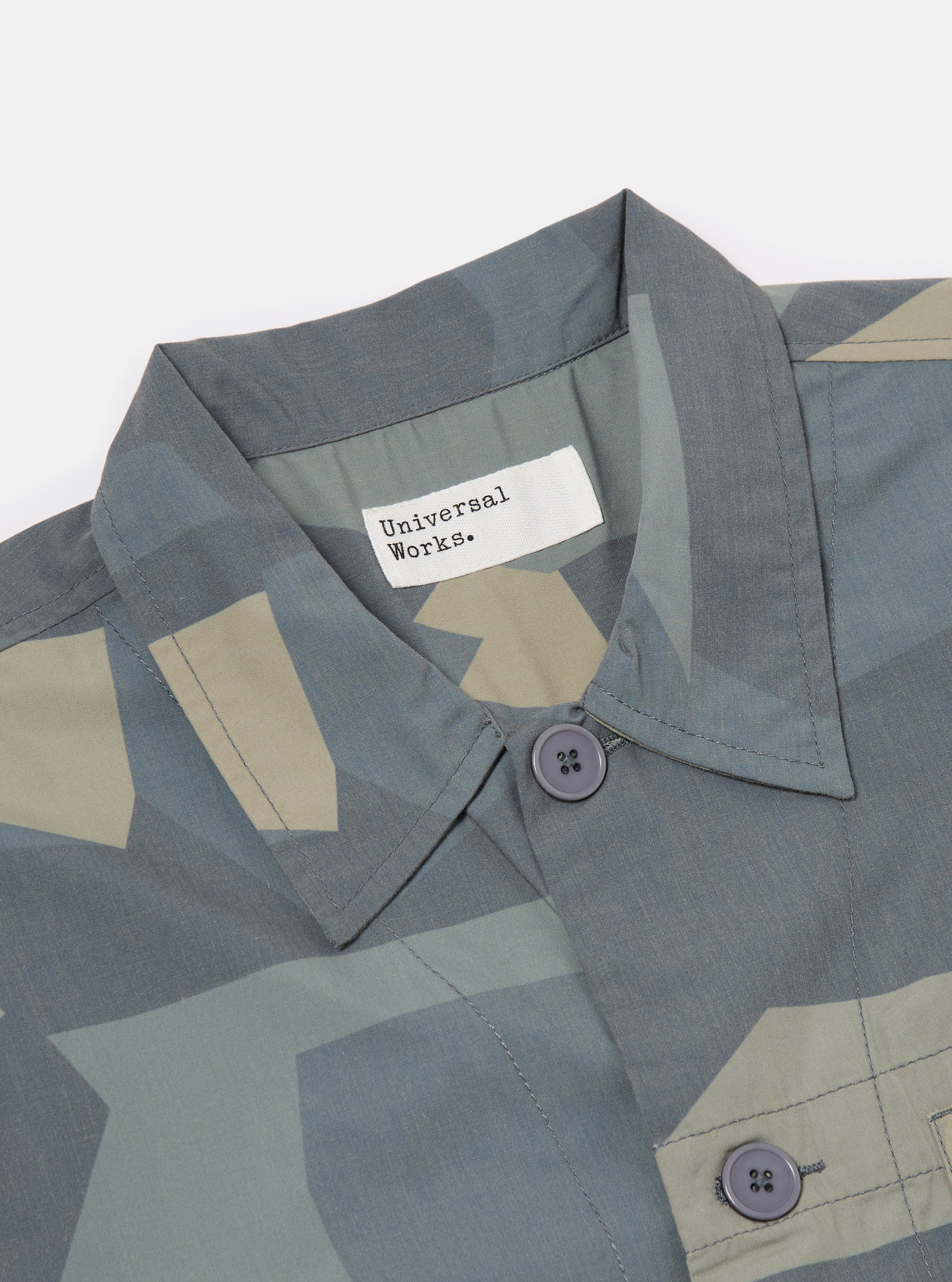 master-piece x Universal Works Tech Overshirt in Blue Camo Printed Recycled Polytech