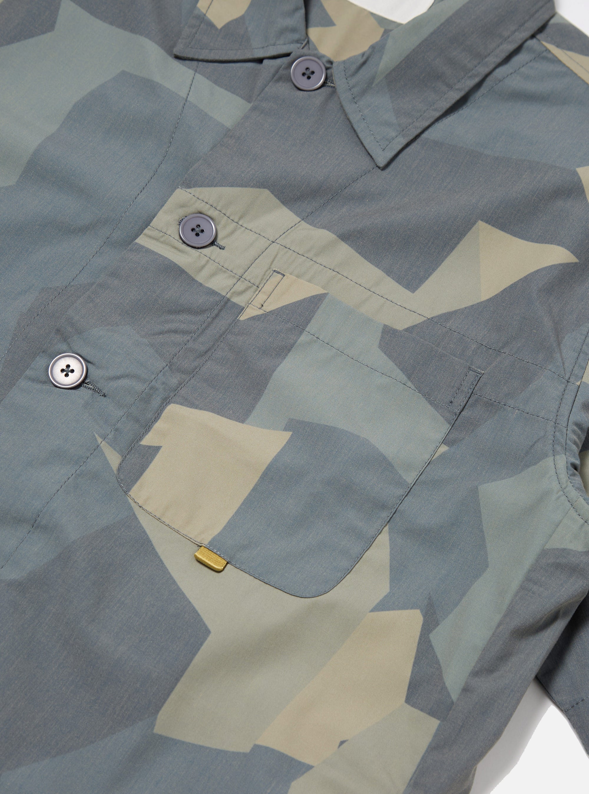 master-piece x Universal Works Tech Overshirt in Blue Camo Printed Recycled Polytech