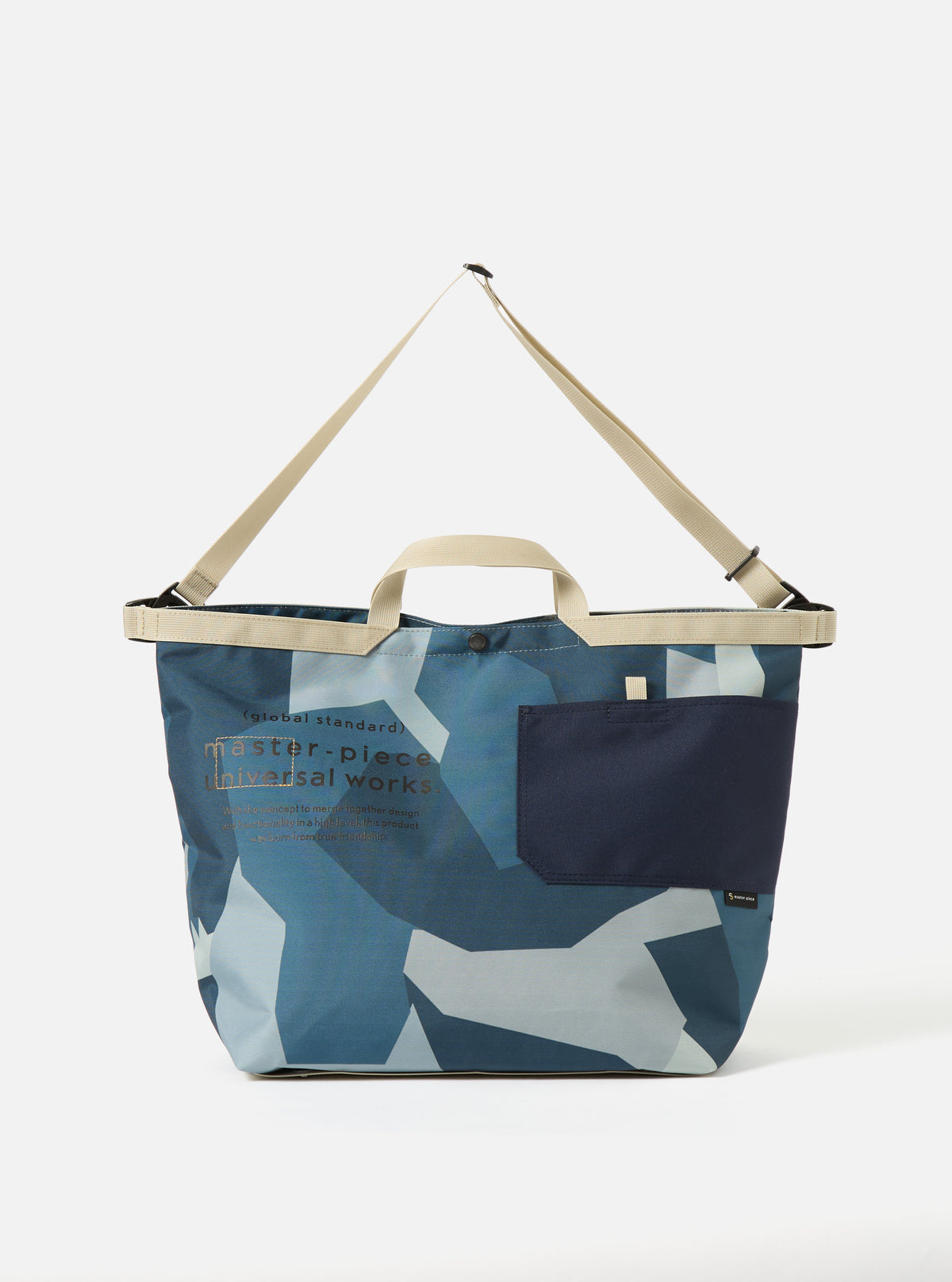 master-piece x Universal Works Large Tote Bag in Blue Camo Recycled Tech Canvas