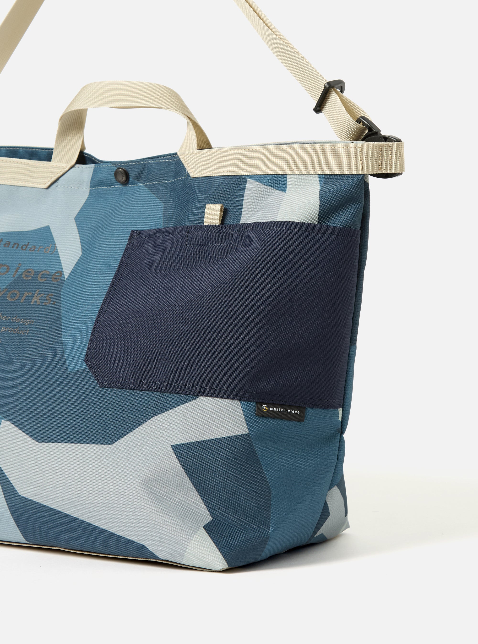 master-piece x Universal Works Large Tote Bag in Blue Camo Recycled Tech Canvas