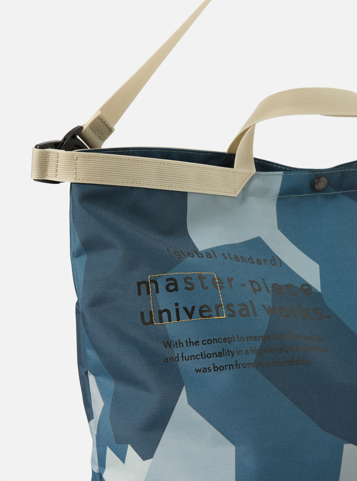 master-piece x Universal Works Large Tote Bag in Blue Camo Recycled Tech Canvas