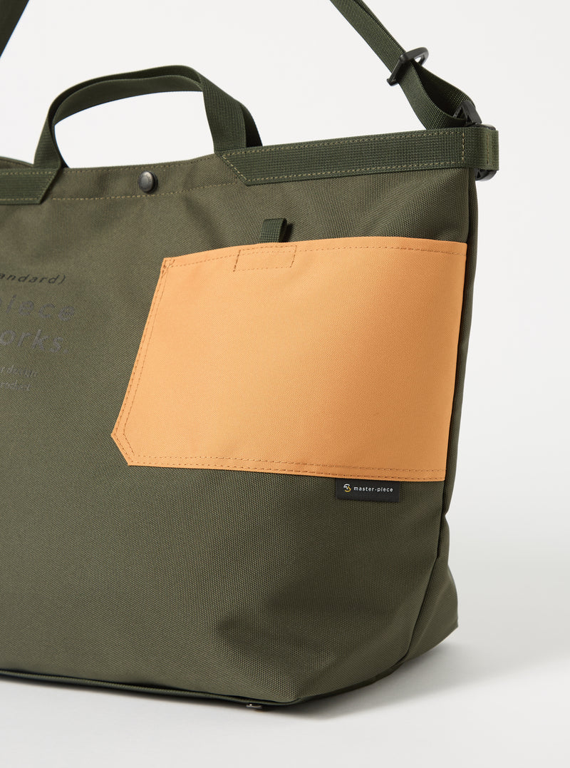 master-piece x Universal Works Large Tote Bag in Olive Recycled Tech Canvas