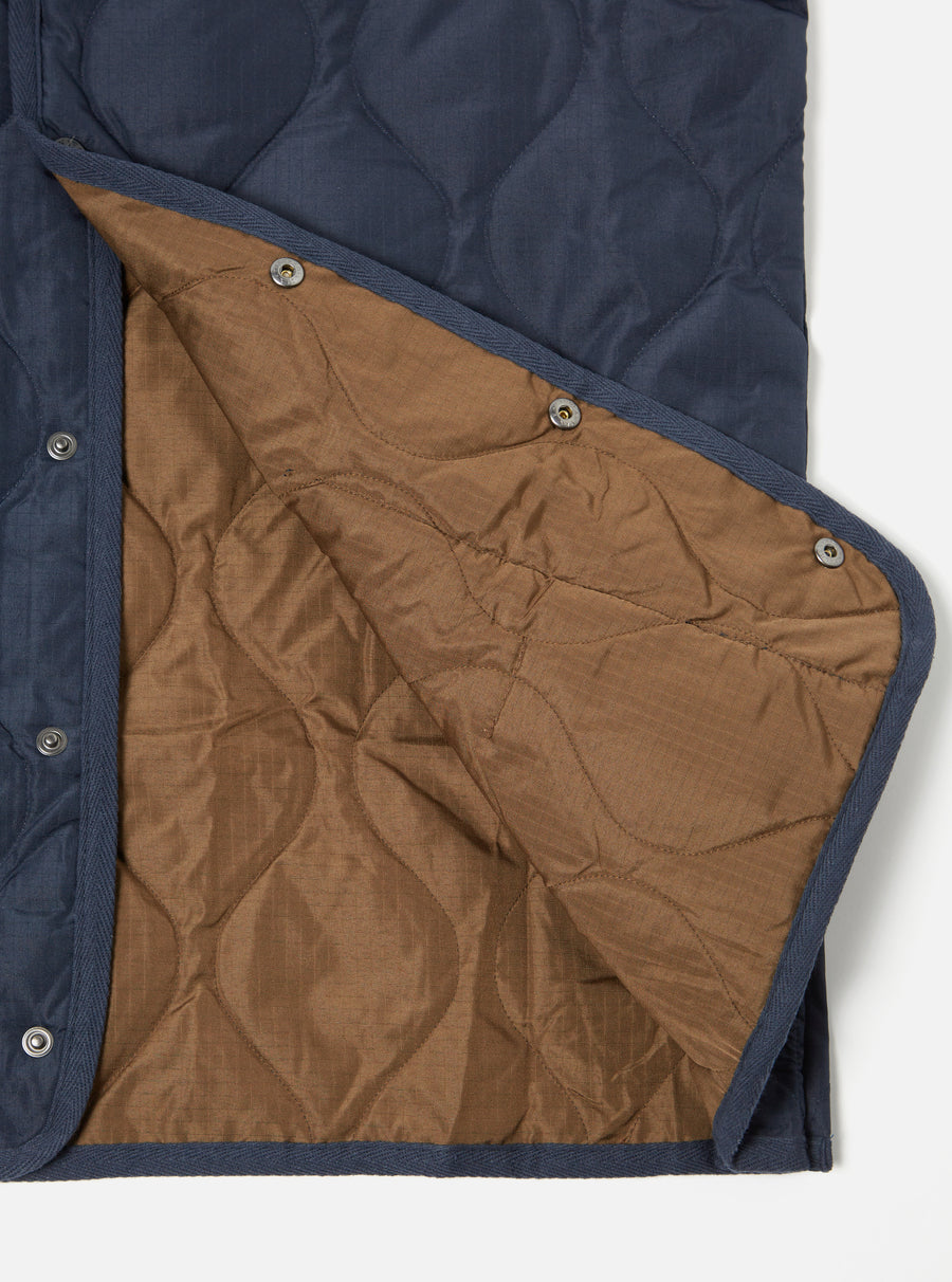 Taion Military Crew Neck Down Vest in Dark Navy Ripstop