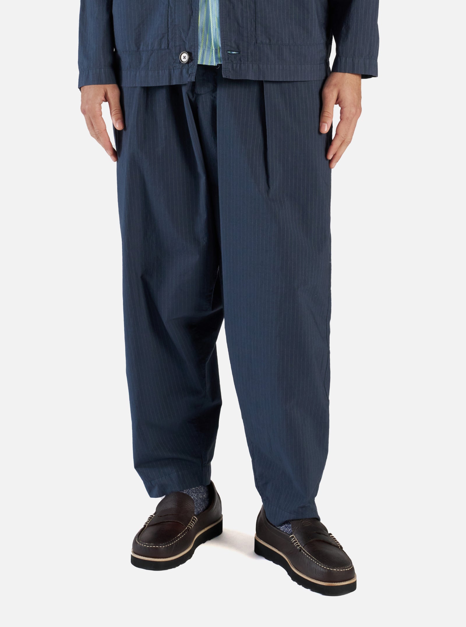 Universal Works Oxford Pant in Navy Nearly Pinstripe