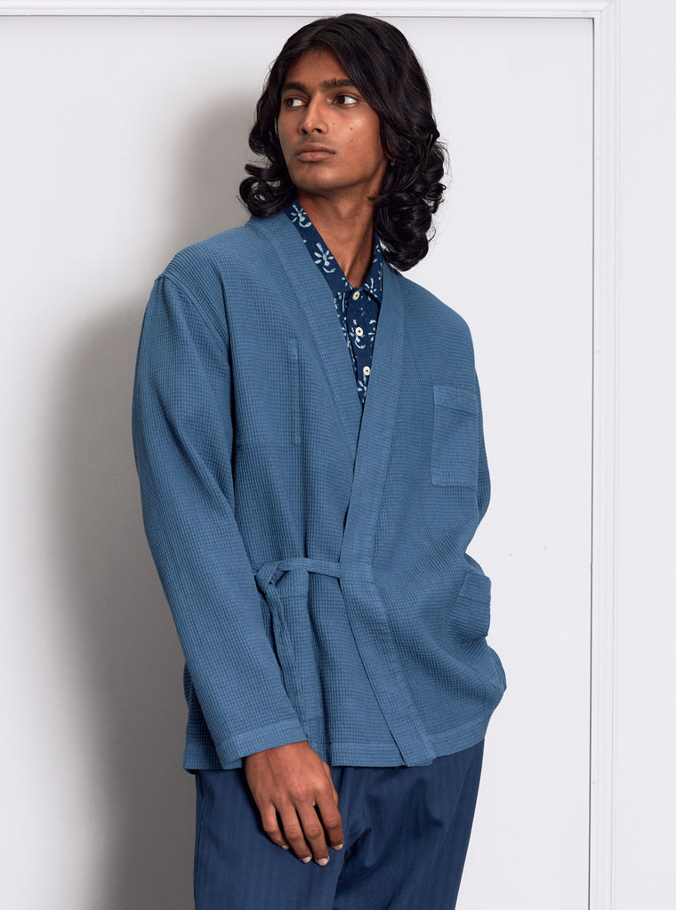 Universal Works Kyoto Work Jacket in Faded Blue Japanese Waffle
