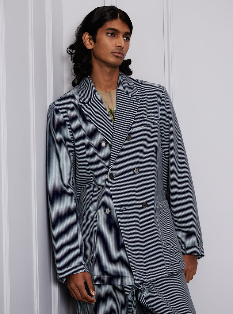 Universal Works Manor Jacket in Indigo Hickory Stripe Denim