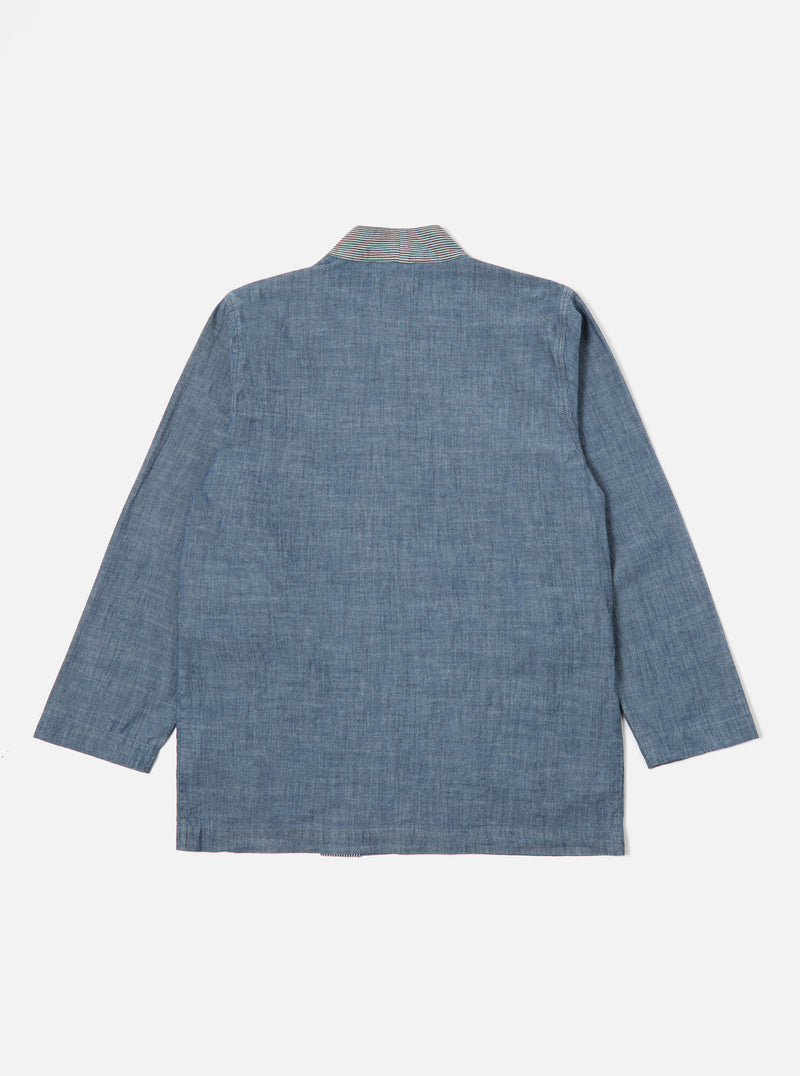 Universal Works Patched Kyoto Work Jacket in Indigo Chambray Hickory