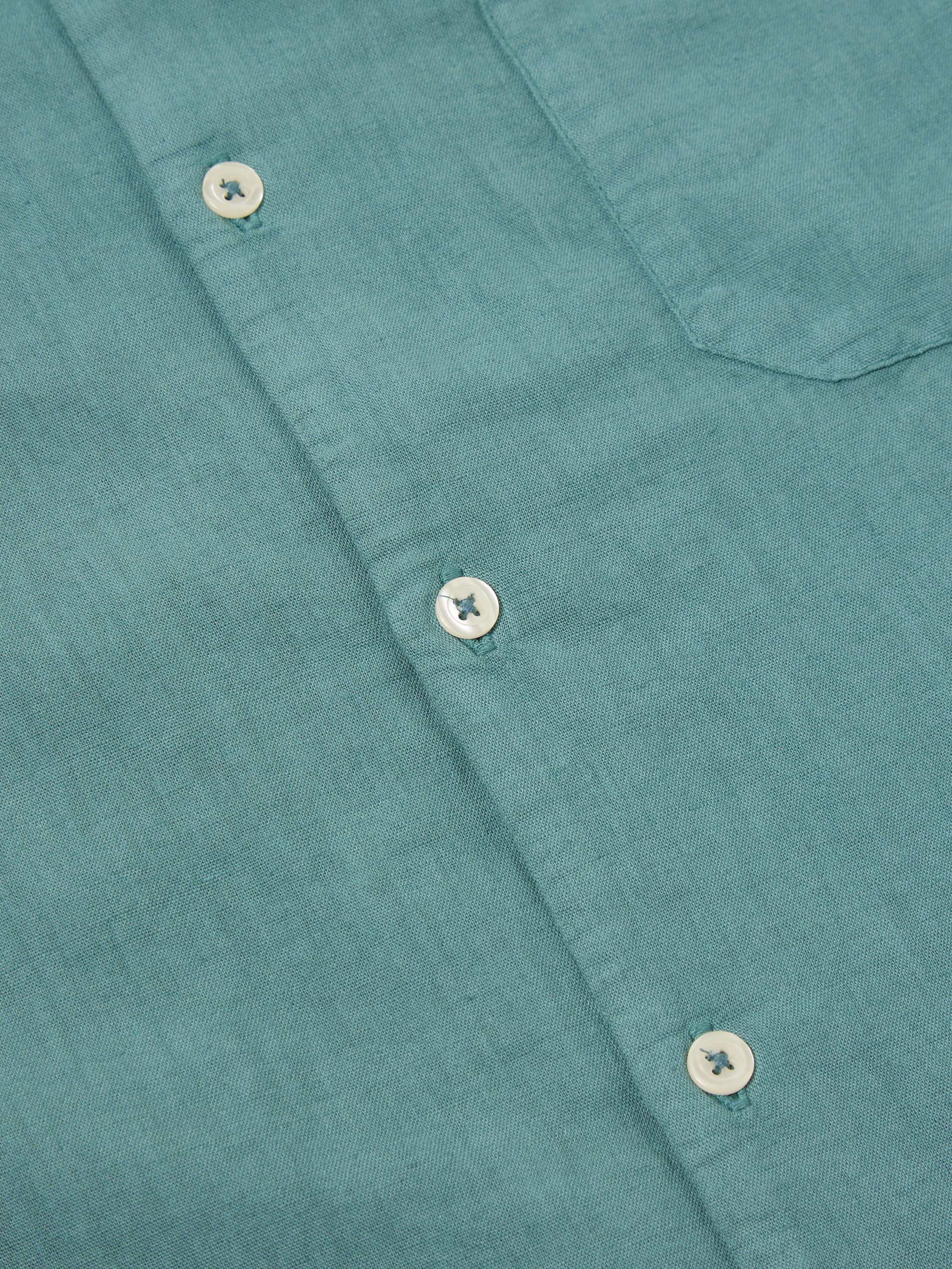 Universal Works Road Shirt in Sea Blue Linen Cotton Shirting