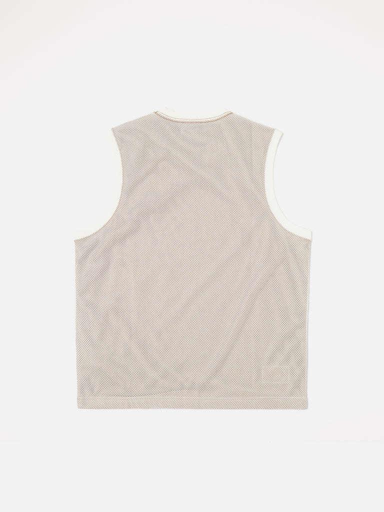 Universal Works Basketball Vest in White/Sand Mesh/Single Jersey