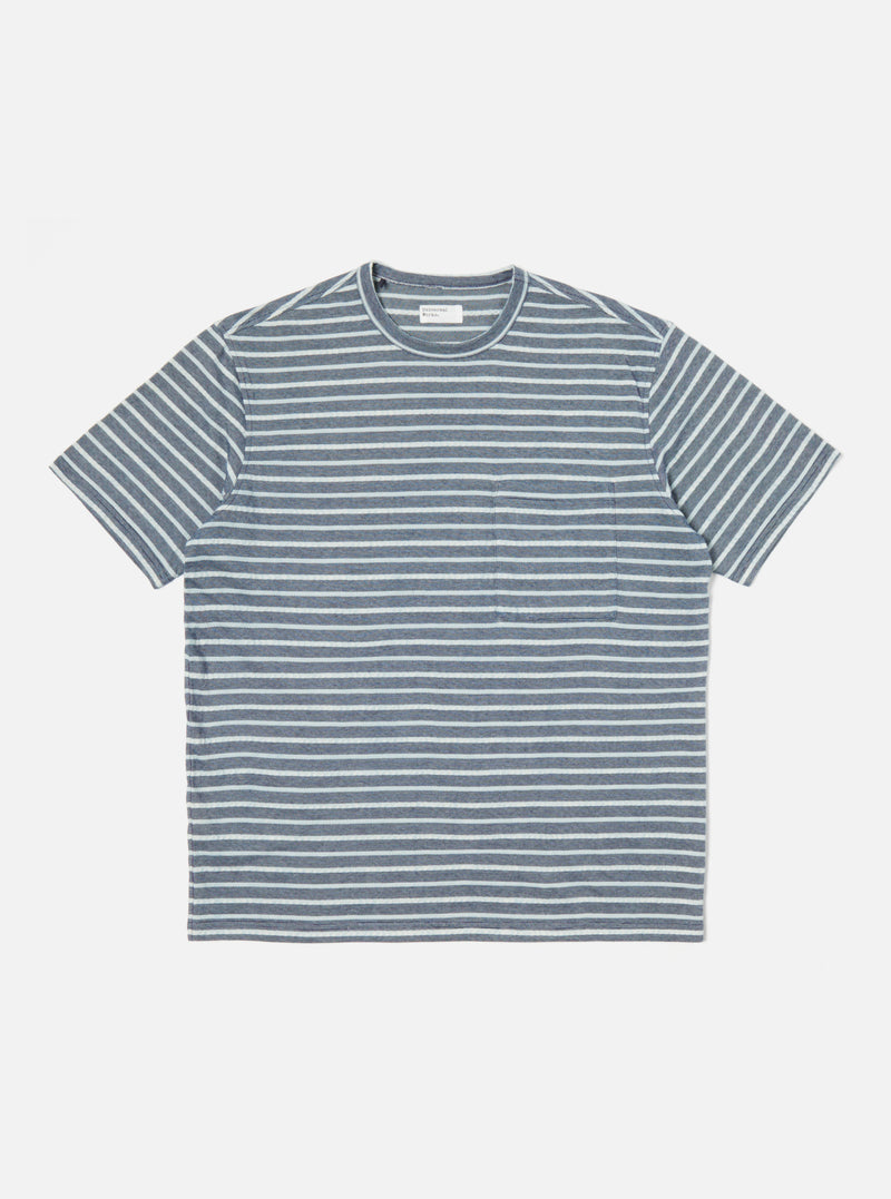 Universal Works Relaxed Tee in Indigo Textured Knit Stripe