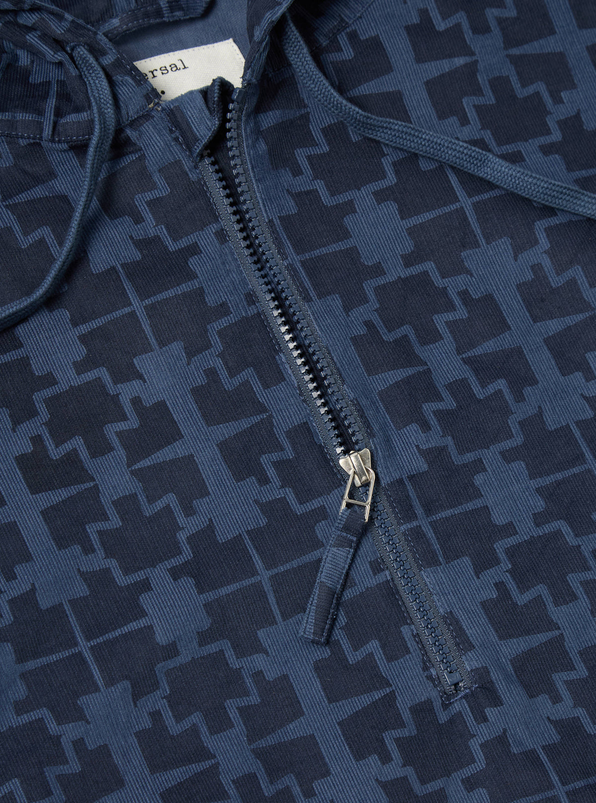 Universal Works Liam Jacket in Navy Mitla Print Cord