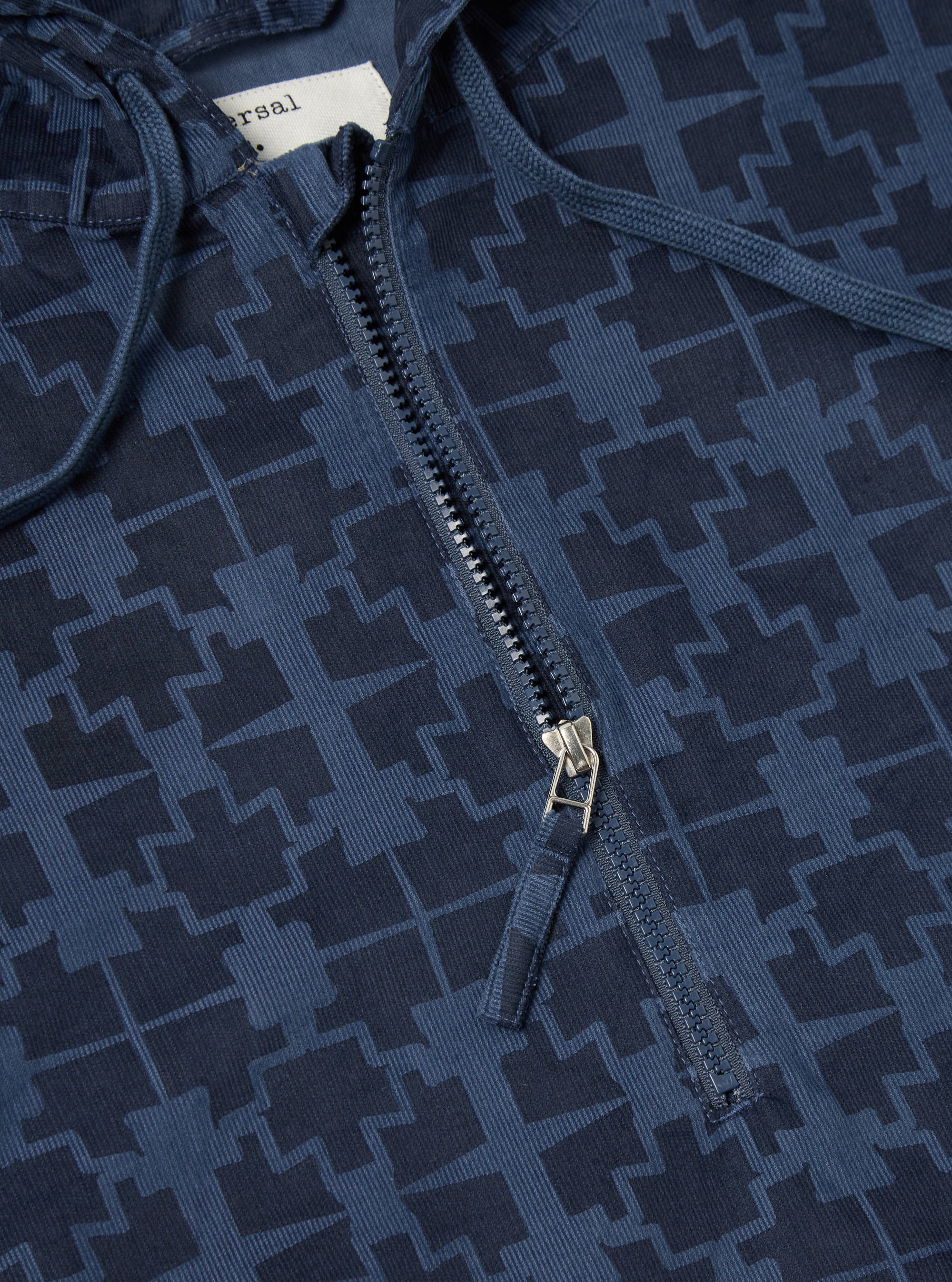 Universal Works Liam Jacket in Navy Mitla Print Cord