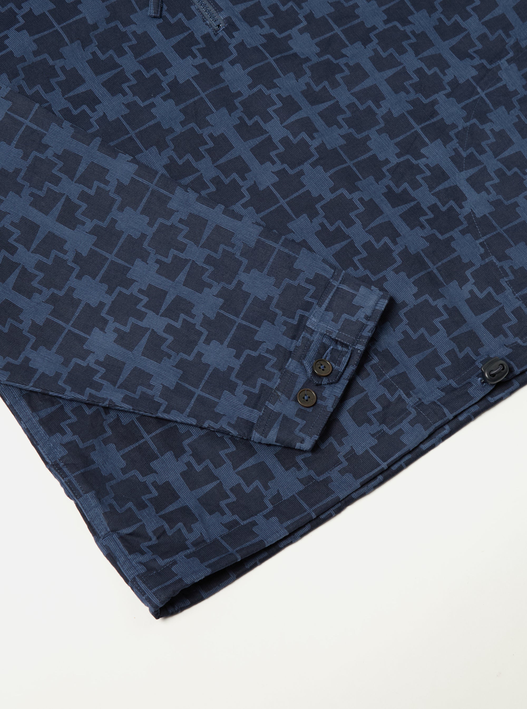 Universal Works Liam Jacket in Navy Mitla Print Cord