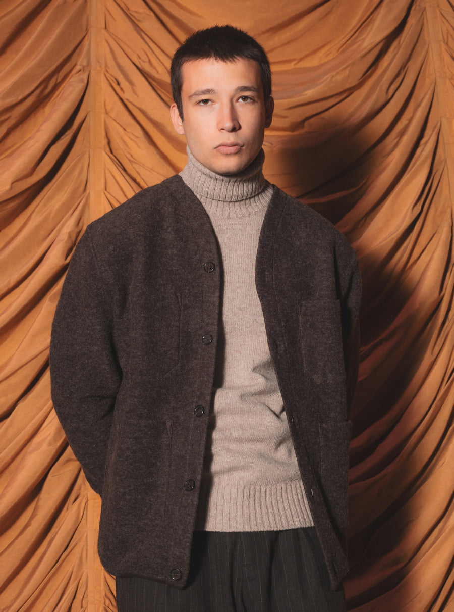 Universal Works Roll Neck in Oatmeal Eco Wool