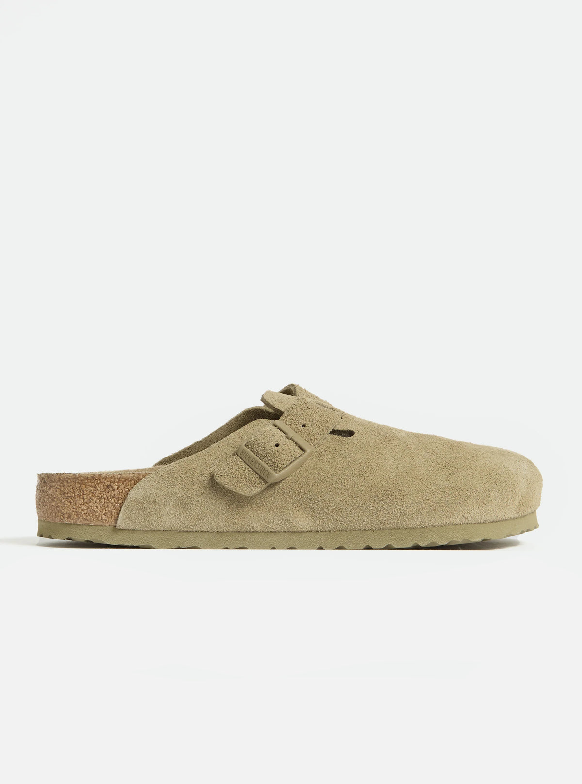 Birkenstock Boston Soft Foot Bed in Faded Khaki Suede