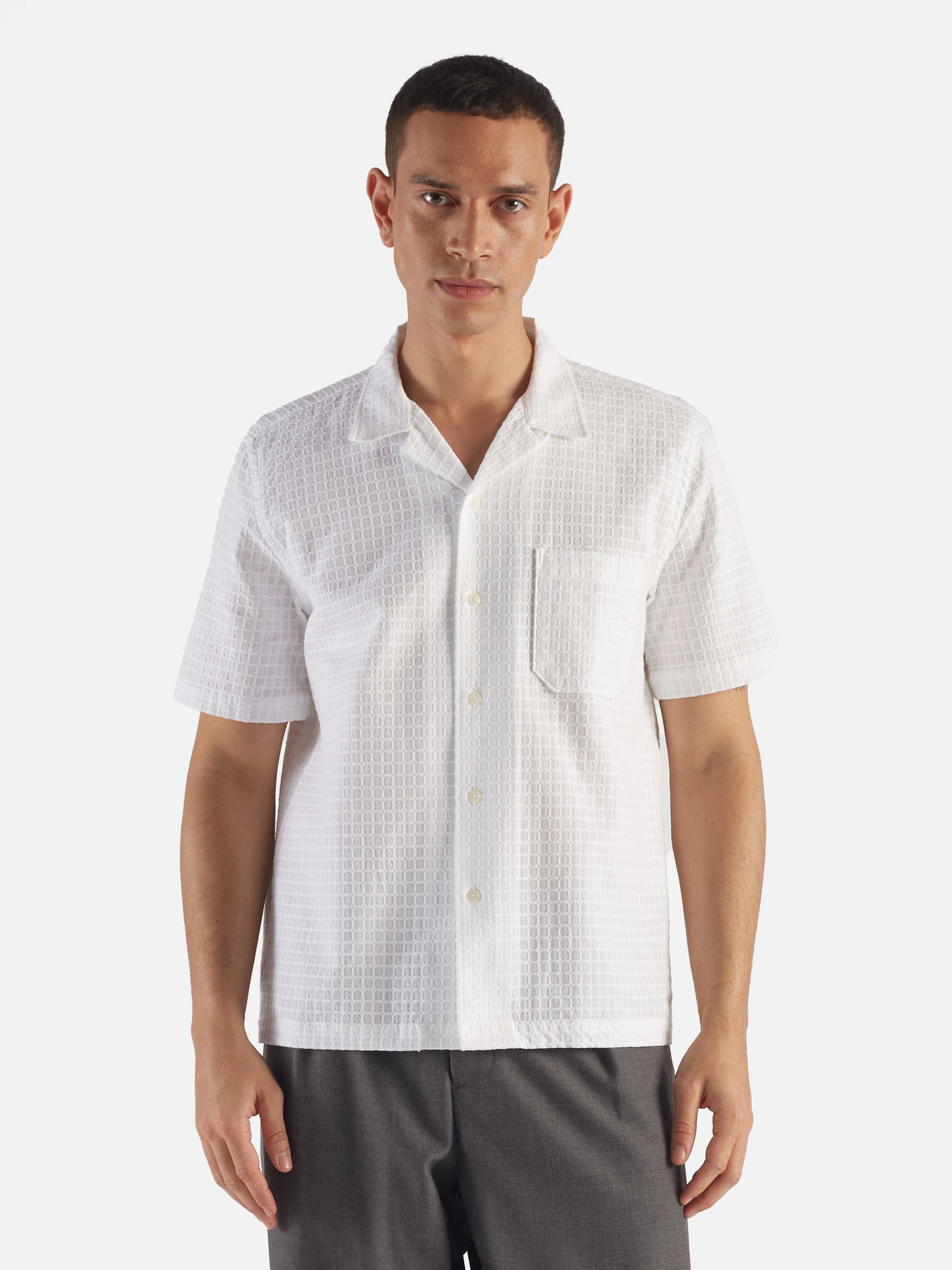 Universal Works Road Shirt in White Delos Cotton