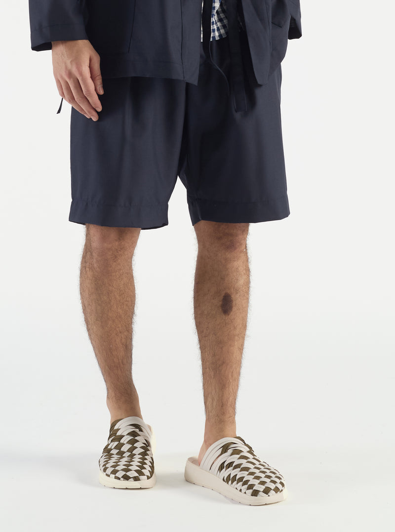 Universal Works Pleated Track Short in Navy Tropical Suiting