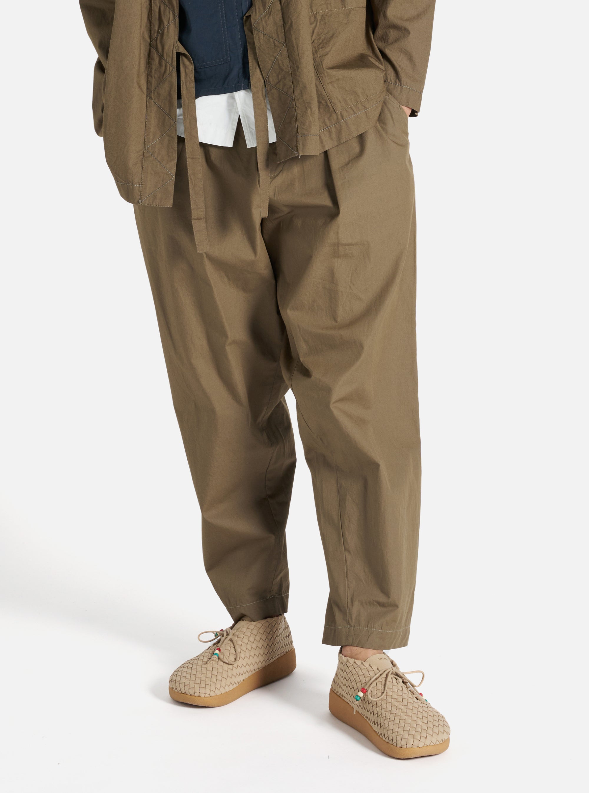 Universal Works Pleated Track Pant in Khaki Broad Cloth