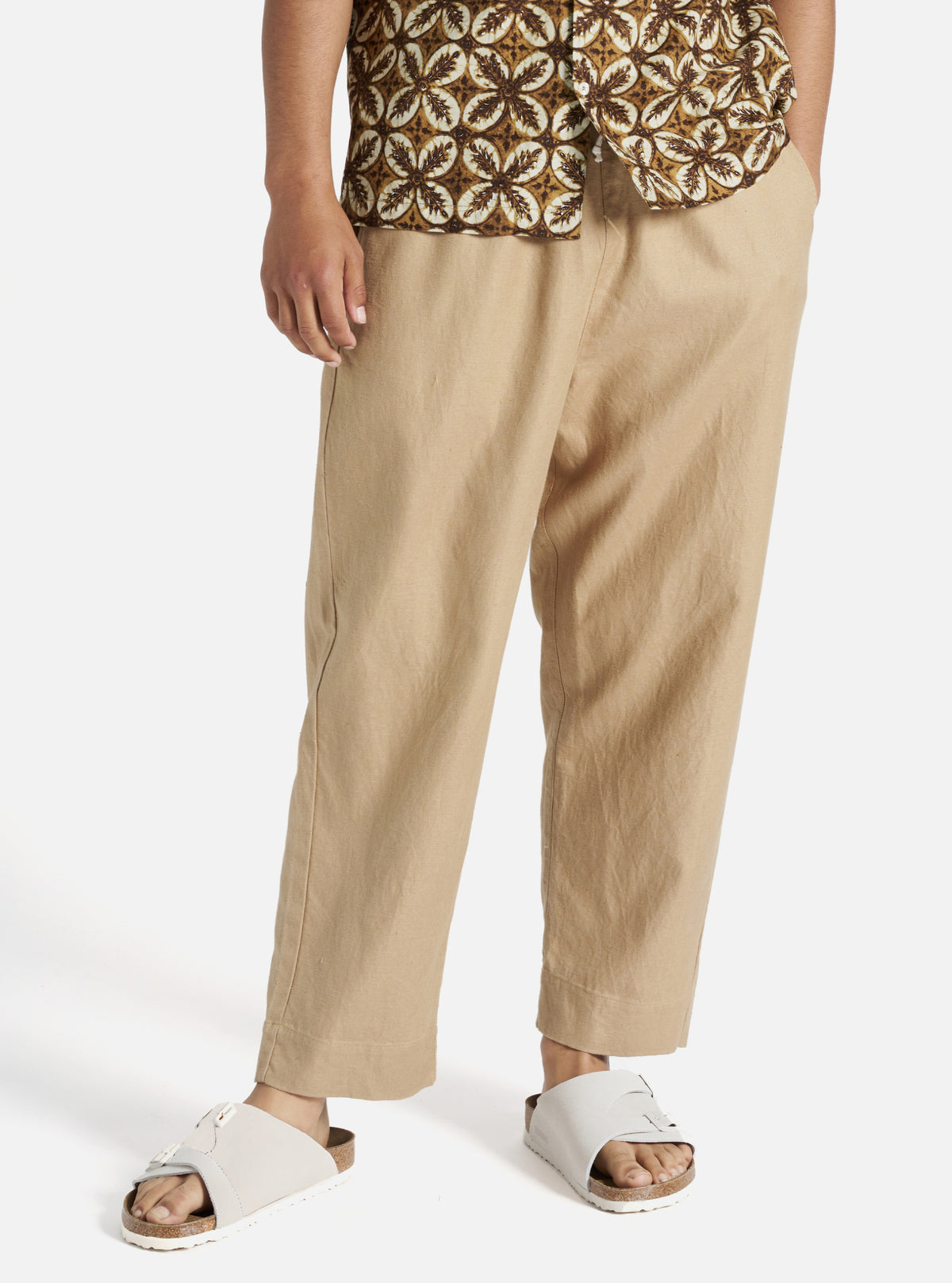 Universal Works Judo Pant in Sand Linen Cotton Suiting