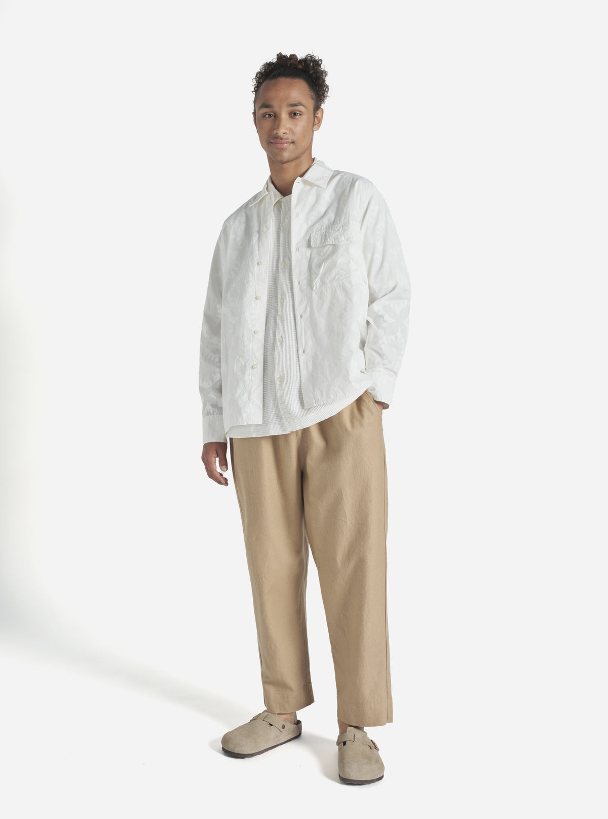 Universal Works Judo Pant in Sand Linen Cotton Suiting