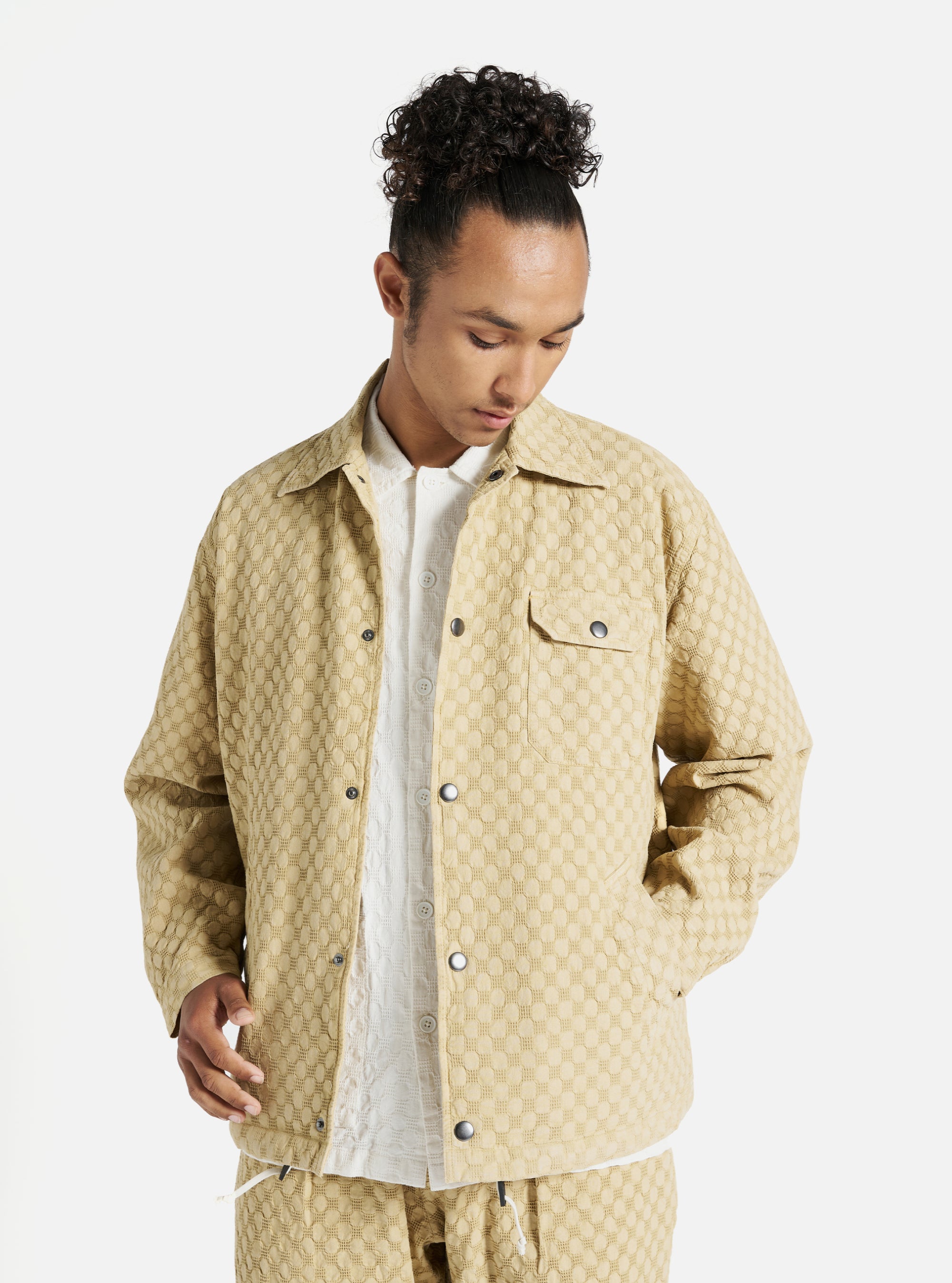 Universal Works Head Coach Jacket in Camel Dot Waffle