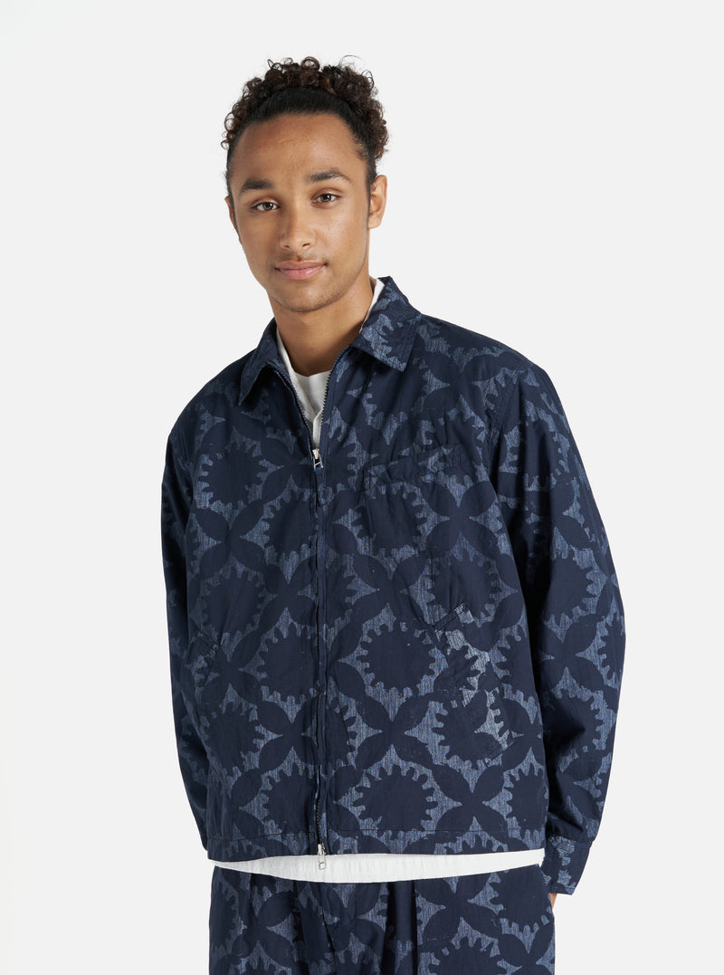 Universal Works Windcheater in Navy Over Dyed Sun Print