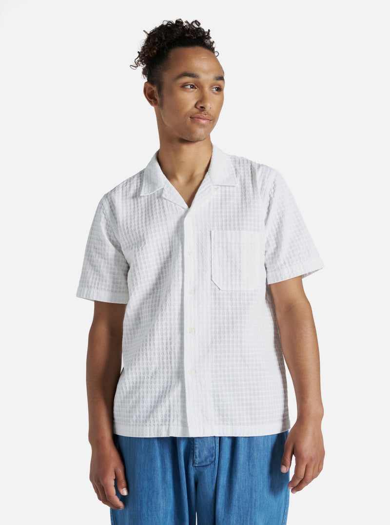 Universal Works Road Shirt in White Delos Back Cotton