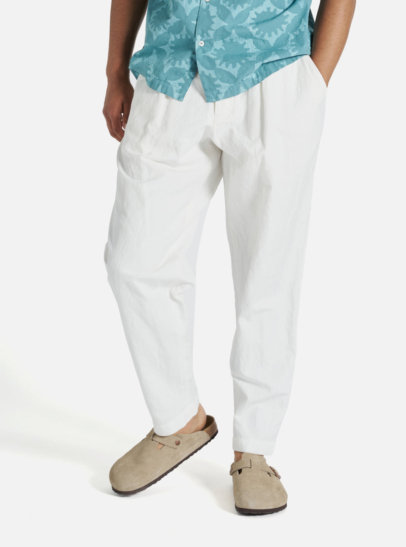 Ecru Slub Linen Weave Pleated Track Pant