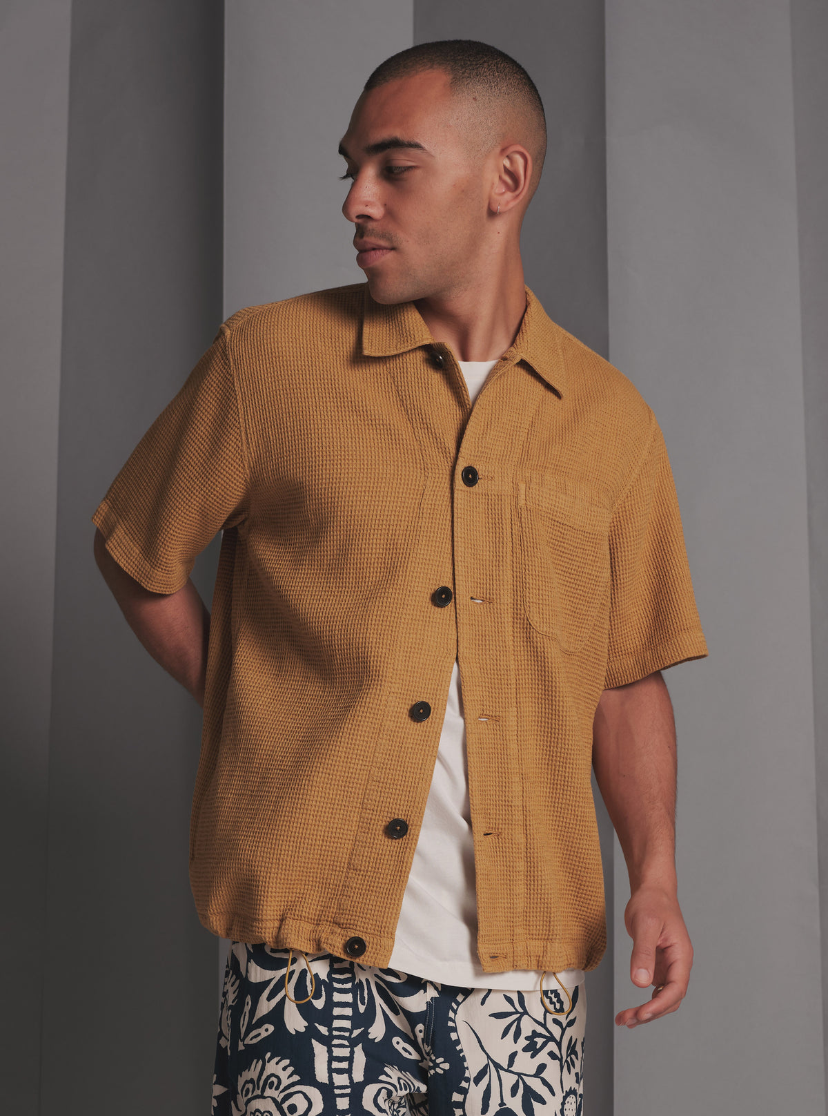 Universal Works Tech Overshirt in Camel Nippon Waffle