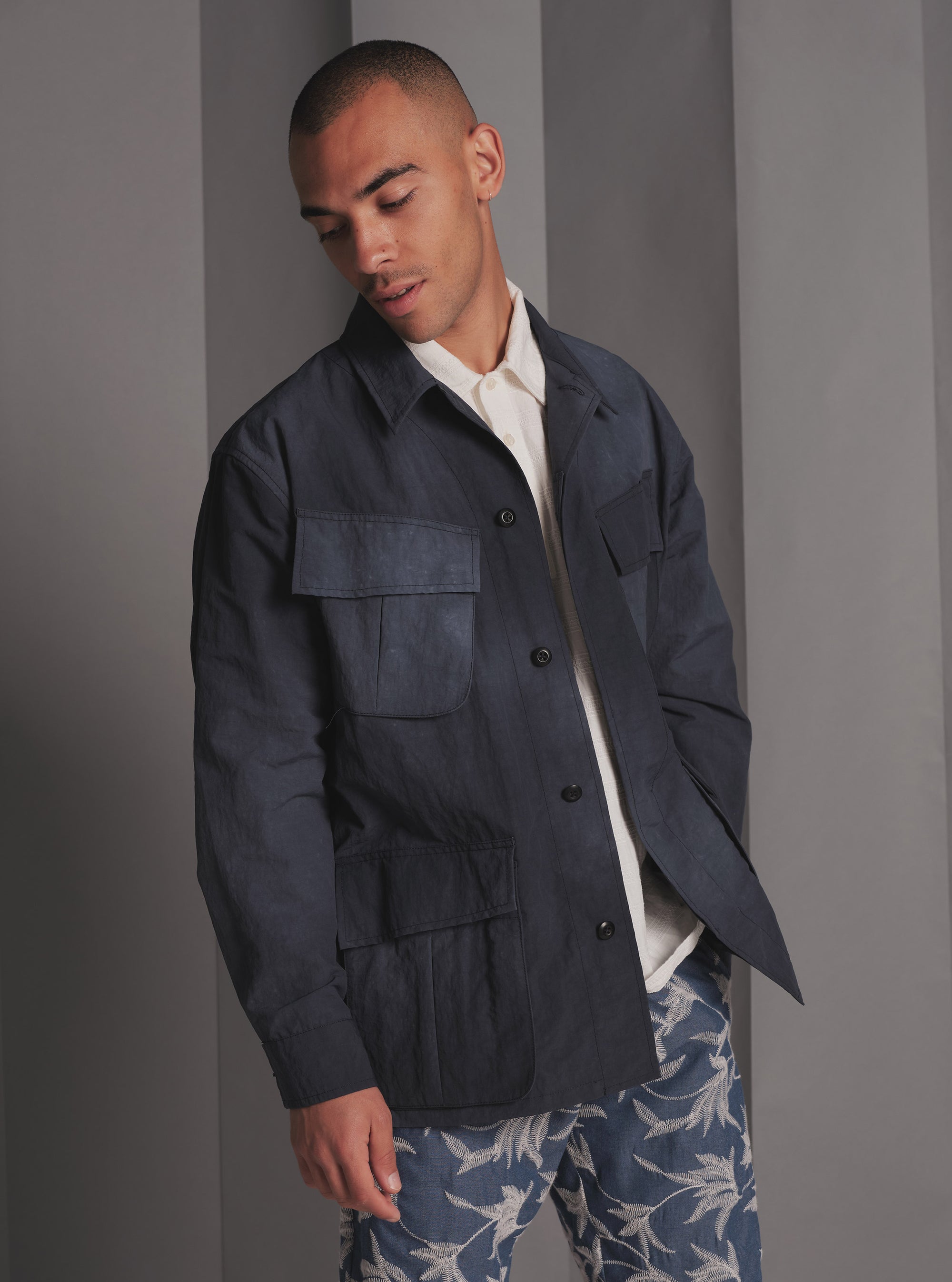 Universal Works Jungle Jacket in Navy Recycled Splash Nylon