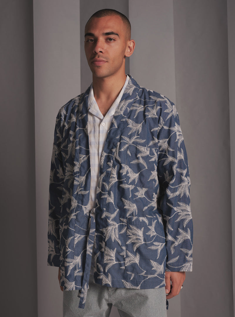 Universal Works Kyoto Work Jacket in Indigo Summer Jungle Cotton