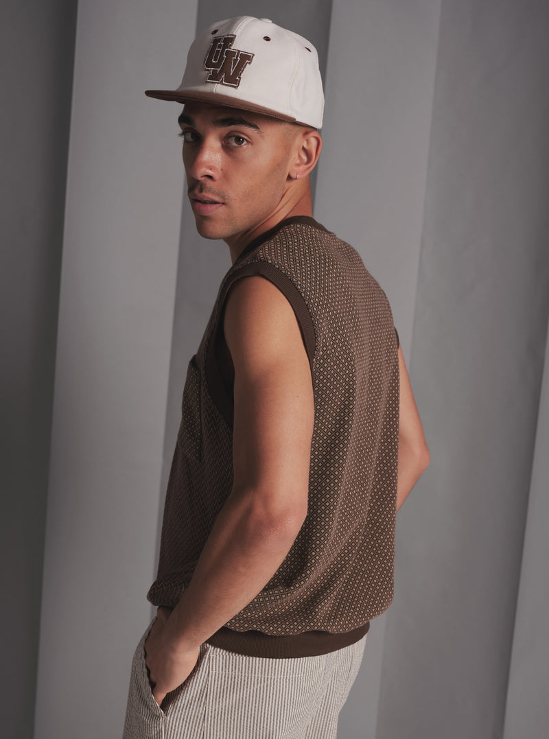 Universal Works Sleeveless Crew in Brown Cotton Mix Fleece