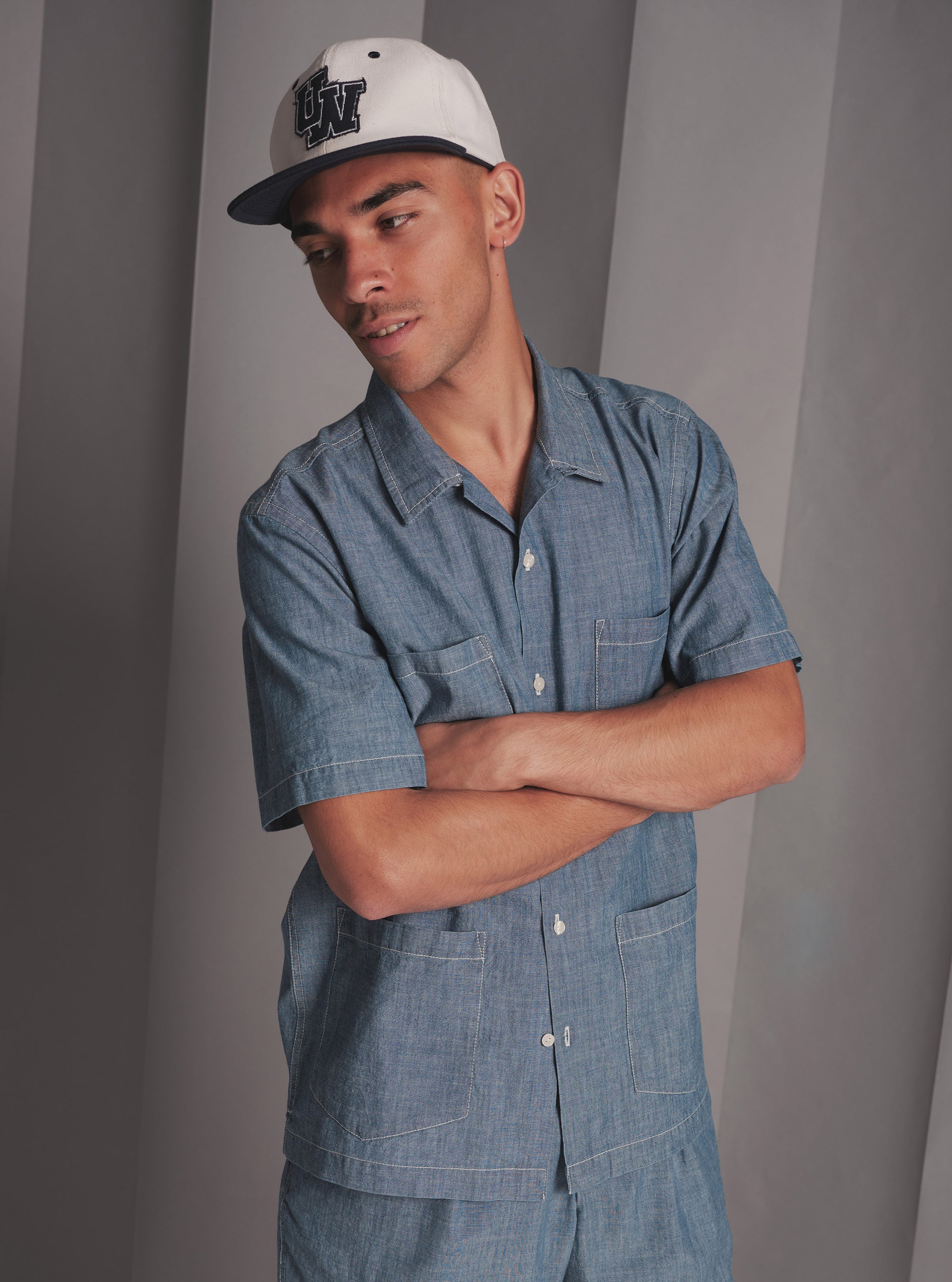 Universal Works Summer Overshirt in Washed Indigo Chambray