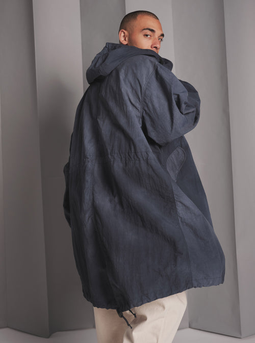 Universal Works Beach Parka in Navy Recycled Splash Nylon