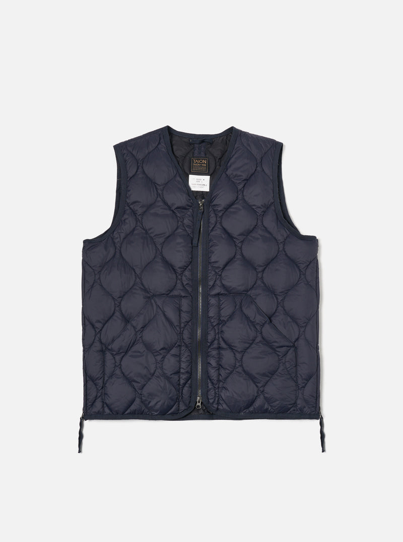 Taion V-Neck Down Vest in Dark Navy Soft-Shell Nylon