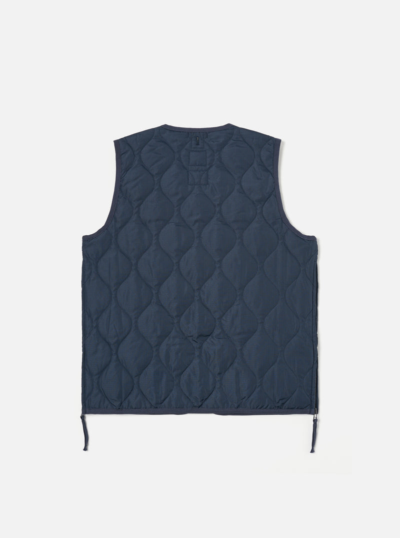 Taion Military V-Neck Down Vest in Dark Navy Ripstop