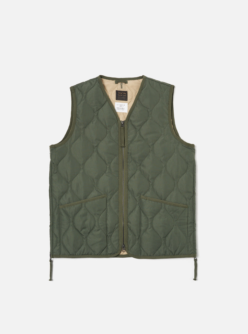 Taion Military V-Neck Down Vest in Olive Ripstop