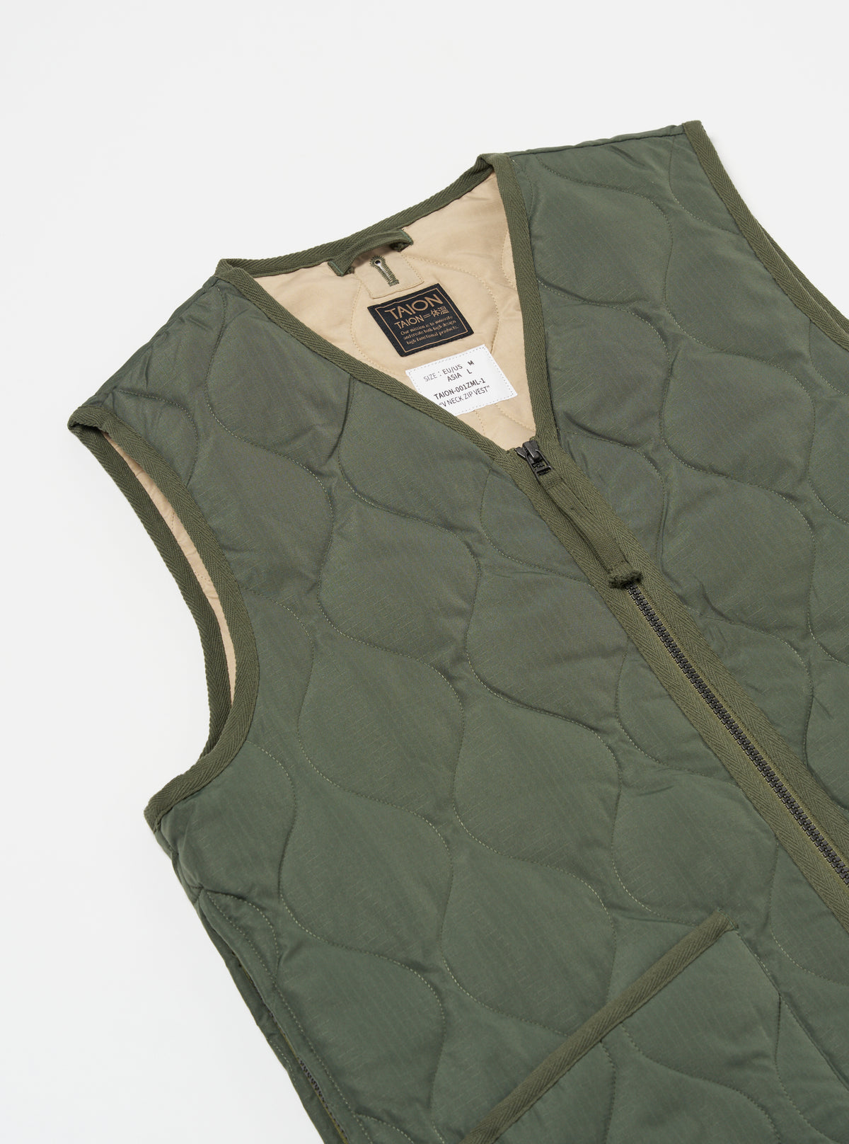 Taion Military V-Neck Down Vest in Olive Ripstop