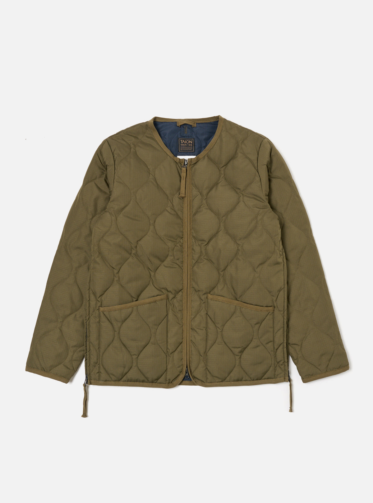 Taion Crew Neck Down Jacket in Dark Olive Ripstop