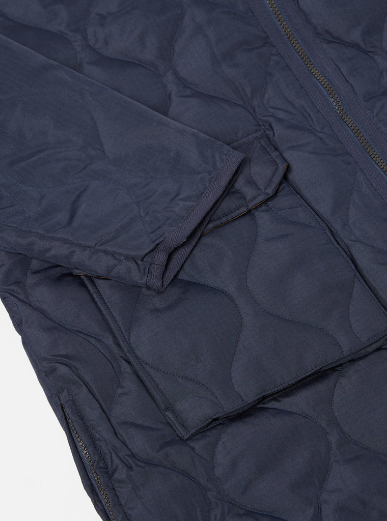 Taion Long Military V Neck Zip Down Coat in Dark Navy Ripstop