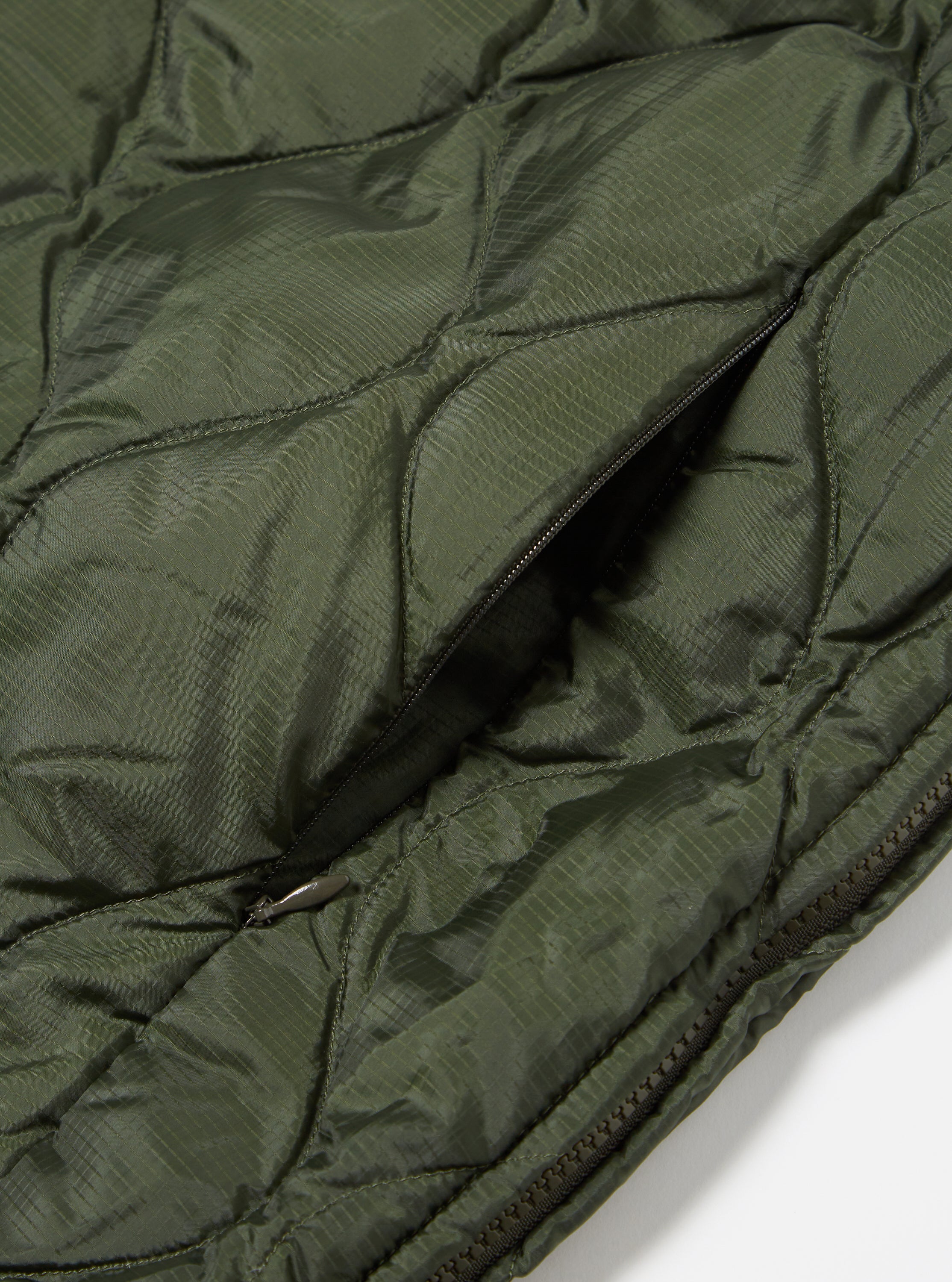Taion by F/CE. Packable Down Vest in Olive Nylon Ripstop/Duck Down