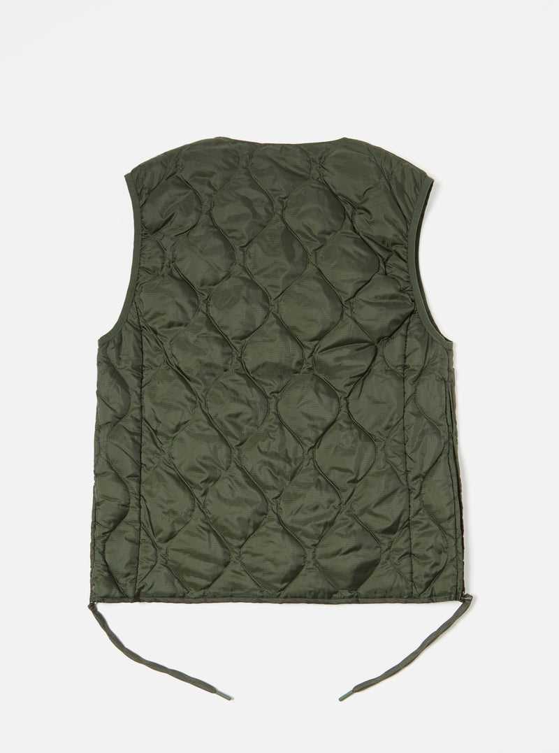 Taion by F/CE. Packable Down Vest in Olive Nylon Ripstop/Duck Down