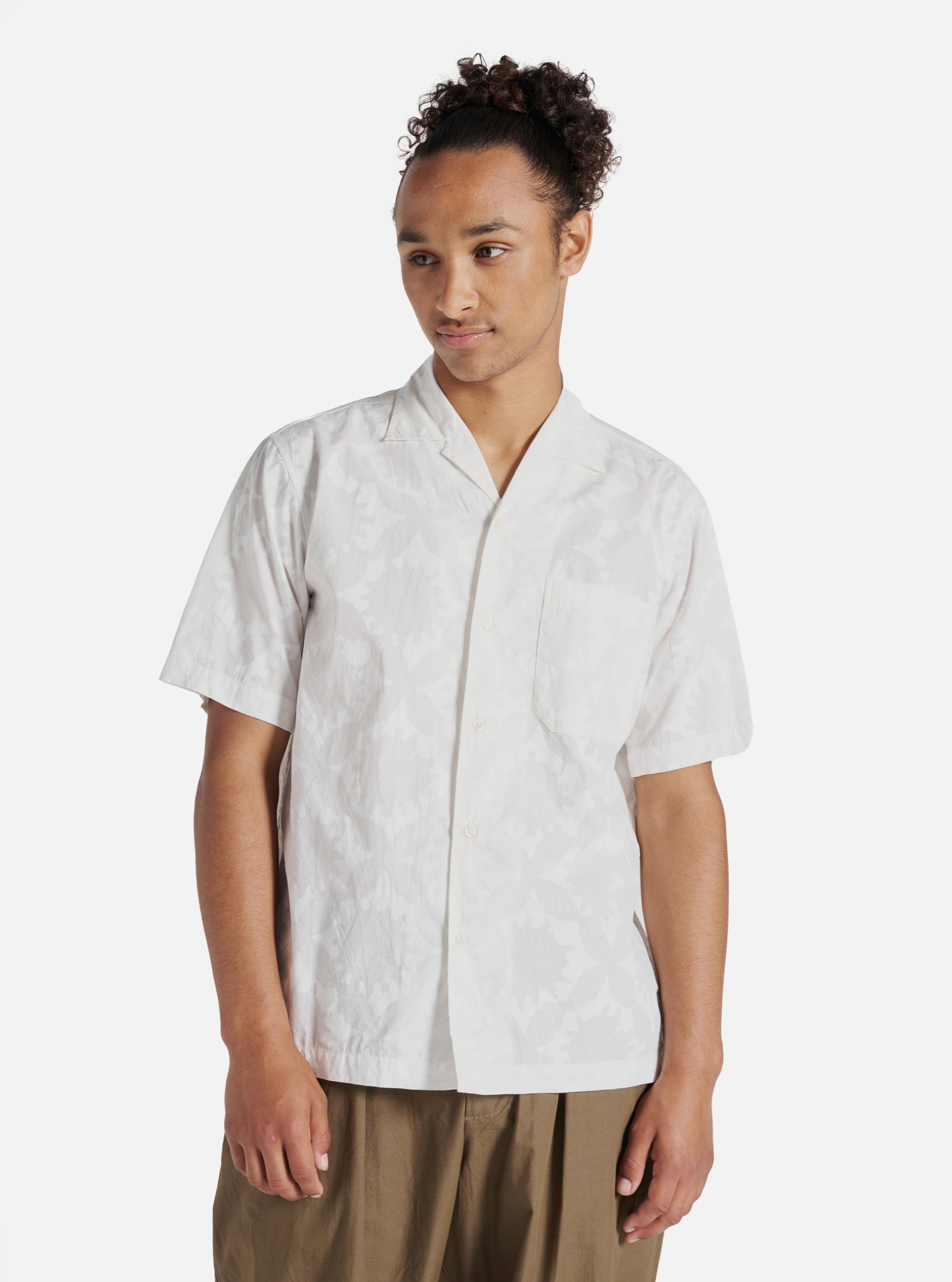 Universal Works Minari Shirt in Ecru Sun Print Poplin