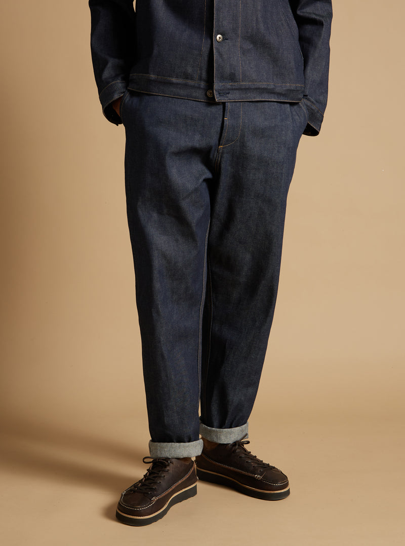 Universal Works Military Chino in Indigo 13oz Selvedge Denim