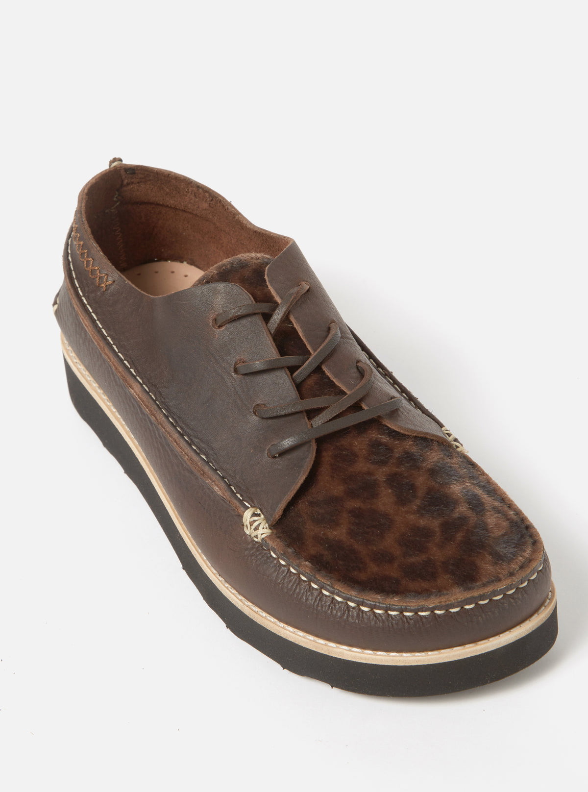 Yogi x Universal Works Finn in Dark Brown/Leopard Tumbled/Fur Leather