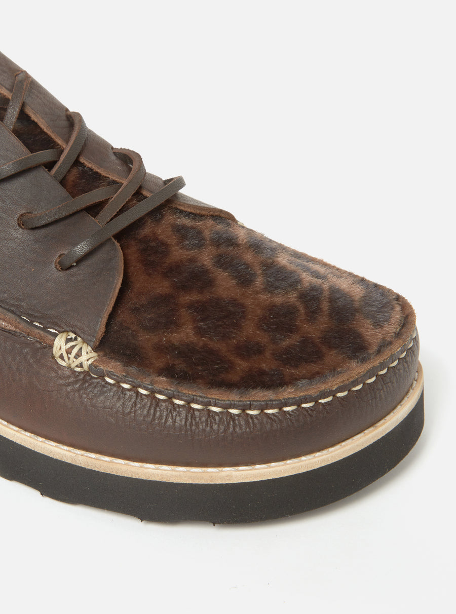 Yogi x Universal Works Finn in Dark Brown/Leopard Tumbled/Fur Leather