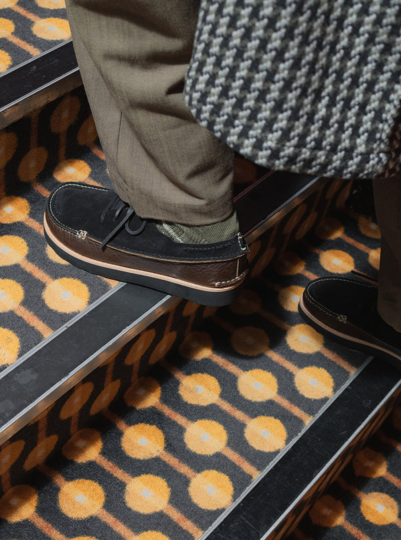 Yogi x Universal Works Finn in Black/Khaki Suede/Tumbled Leather