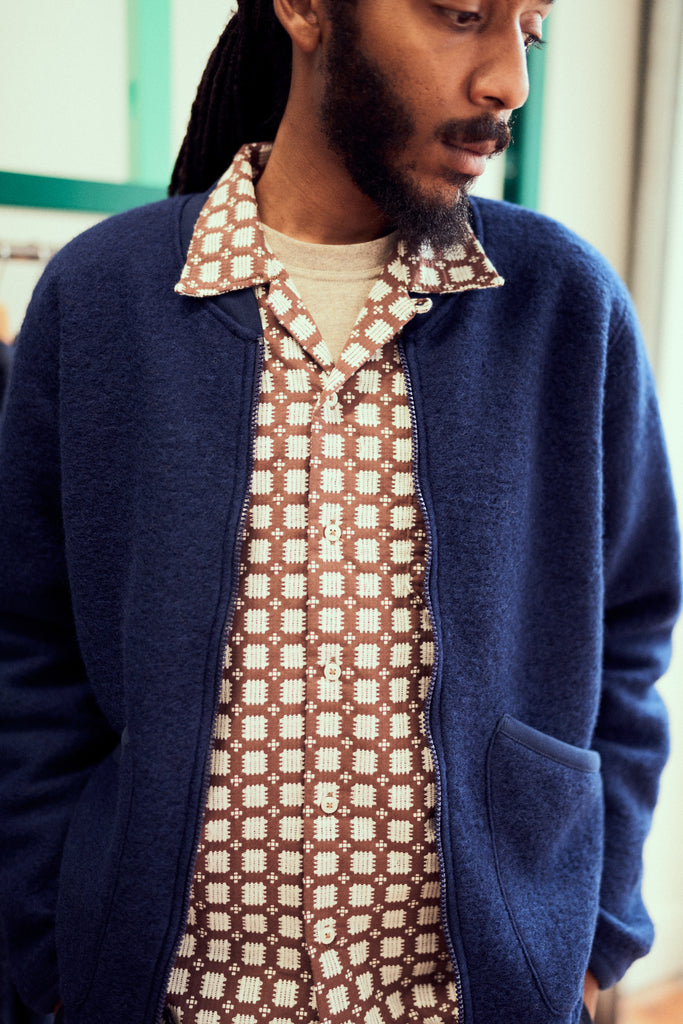 Universal Works L/S Camp Shirt in Sand Delos 8 Cotton