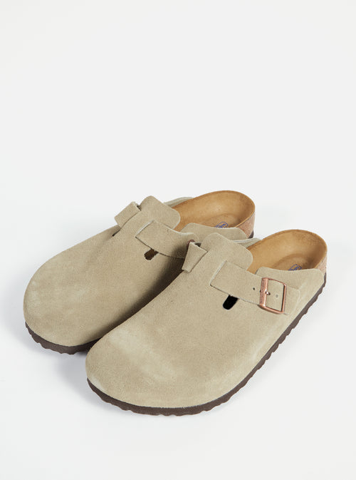 Birkenstock Boston Soft Footbed in Taupe Suede Leather
